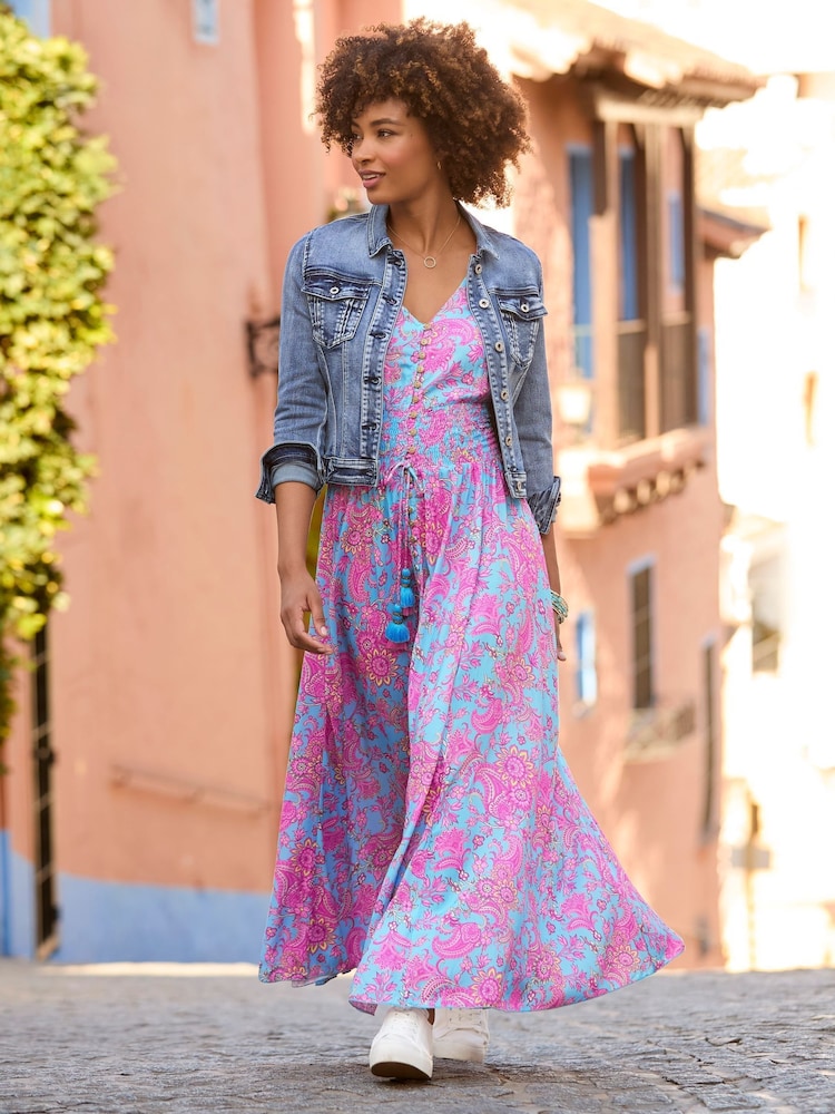chinese dress ladies Monaco Long bohemian dress with lace and ruffles, 3/4 sleeves