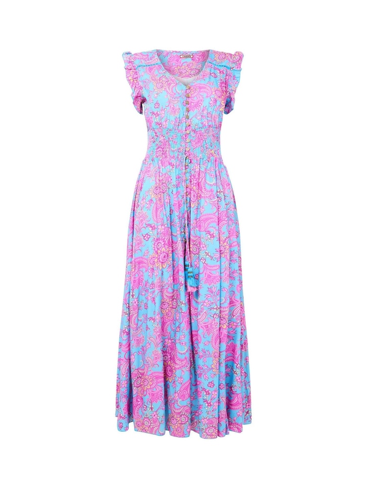 Joe Browns Blue Petite Paisley Shirred Maxi Dress - Image 7 of 7