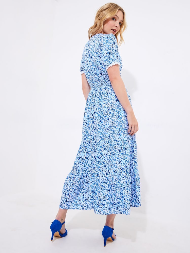Joe Browns Blue Petite Floral Print Lace Sleeve Maxi Dress - Image 2 of 5