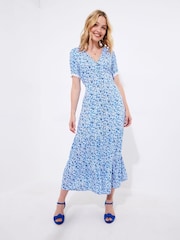 Joe Browns Blue Petite Floral Print Lace Sleeve Maxi Dress - Image 3 of 5