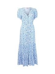 Joe Browns Blue Petite Floral Print Lace Sleeve Maxi Dress - Image 5 of 5