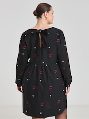 Simply Be Black Embroidered Cherry Skater Dress - Image 2 of 4