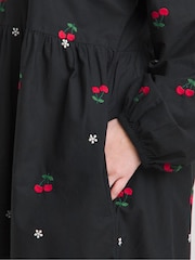 Simply Be Black Embroidered Cherry Skater Dress - Image 3 of 4