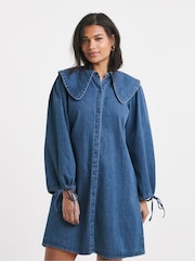Simply Be Blue Oversized Collar Denim Dress - Image 1 of 4