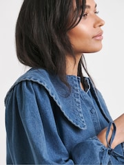 Simply Be Blue Oversized Collar Denim Dress - Image 3 of 4
