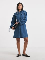 Simply Be Blue Oversized Collar Denim Dress - Image 4 of 4
