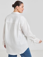 Simply Be White Broderie Pocket Shirt - Image 2 of 4