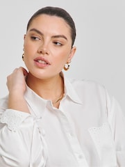 Simply Be White Broderie Pocket Shirt - Image 3 of 4