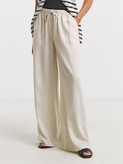 Simply Be Natural Wide Fit Tie Waist Wide Leg Trousers - Image 1 of 4