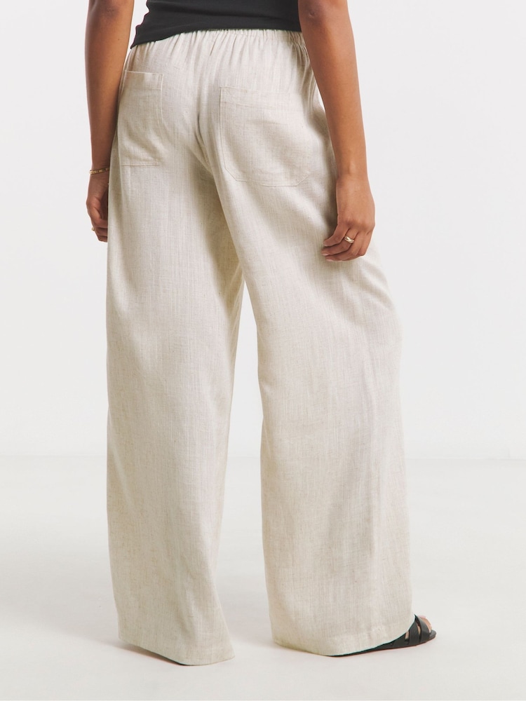 Simply Be Natural Wide Fit Tie Waist Wide Leg Trousers - Image 2 of 4