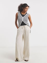 Simply Be Natural Wide Fit Tie Waist Wide Leg Trousers - Image 4 of 4