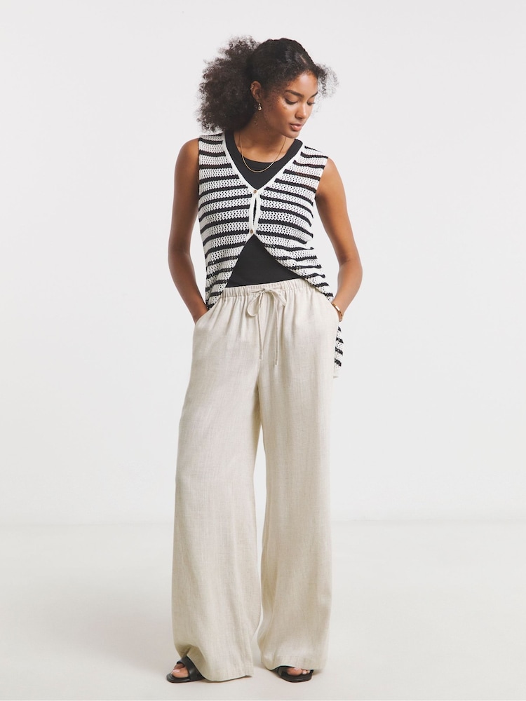 Simply Be Natural Wide Fit Tie Waist Wide Leg Trousers - Image 4 of 4