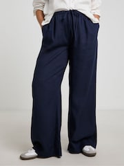 Simply Be Light Blue Wide Fit Tie Waist Wide Leg Trousers - Image 1 of 4