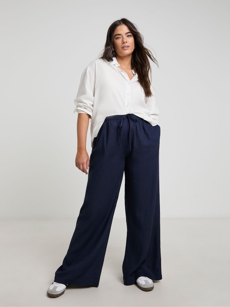 Simply Be Light Blue Wide Fit Tie Waist Wide Leg Trousers - Image 4 of 4