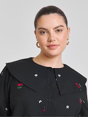 Simply Be Black Embroidered Cherry 100% Cotton Blouse - Image 3 of 4