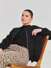 Simply Be Black Zip Through Bomber Jacket - Image 1 of 4