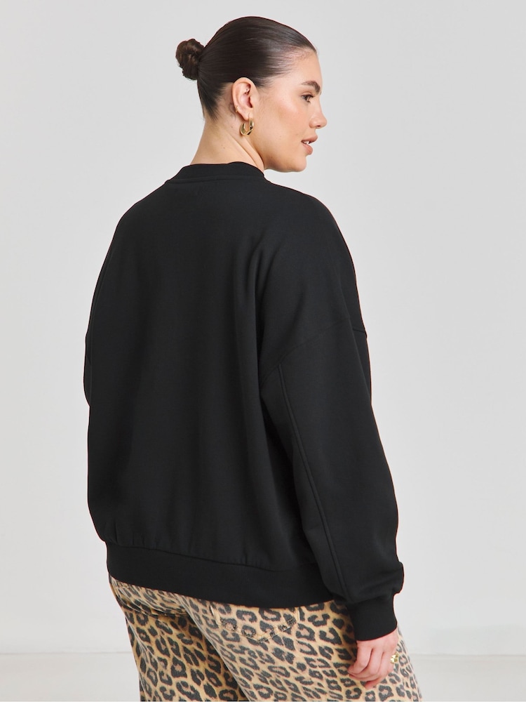 Simply Be Black Zip Through Bomber Jacket - Image 4 of 4