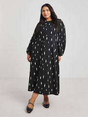 Simply Be Black Mono Print Supersoft Midi Dress - Image 1 of 4