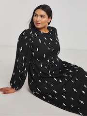 Simply Be Black Mono Print Supersoft Midi Dress - Image 2 of 4