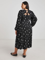 Simply Be Black Mono Print Supersoft Midi Dress - Image 3 of 4