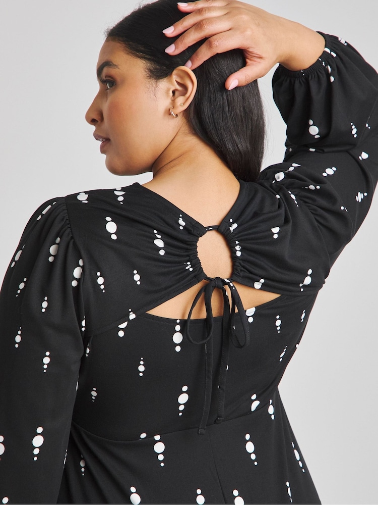 Simply Be Black Mono Print Supersoft Midi Dress - Image 4 of 4