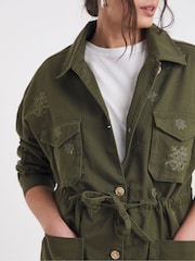 Simply Be Green Floral Embroidered Uitlity 100% Cotton Jacket - Image 3 of 4
