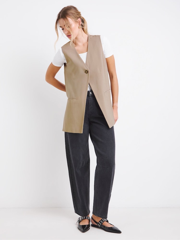 Simply Be Nude Tab Detail Longline Waistcoat - Image 1 of 5