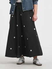 Simply Be Black Floral Embroidered Midaxi 100% Cotton Skirt - Image 4 of 4
