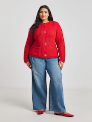 Simply Be Red Chunky Cardigan With Hammered Buttons - Image 1 of 4