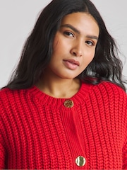 Simply Be Red Chunky Cardigan With Hammered Buttons - Image 2 of 4