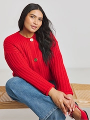 Simply Be Red Chunky Cardigan With Hammered Buttons - Image 4 of 4