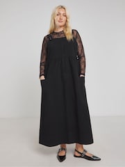 Simply Be Black 100% Cotton Dungaree Denim Midaxi Dress - Image 1 of 4