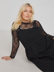Simply Be Black 100% Cotton Dungaree Denim Midaxi Dress - Image 2 of 4