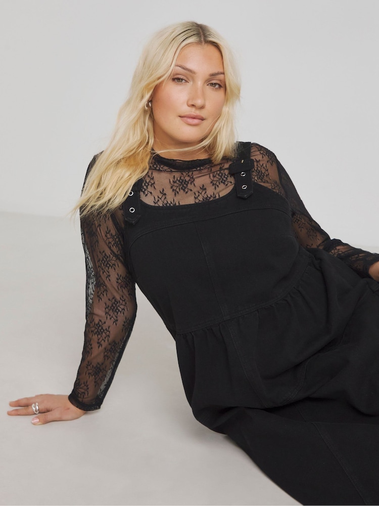 Simply Be Black 100% Cotton Dungaree Denim Midaxi Dress - Image 2 of 4