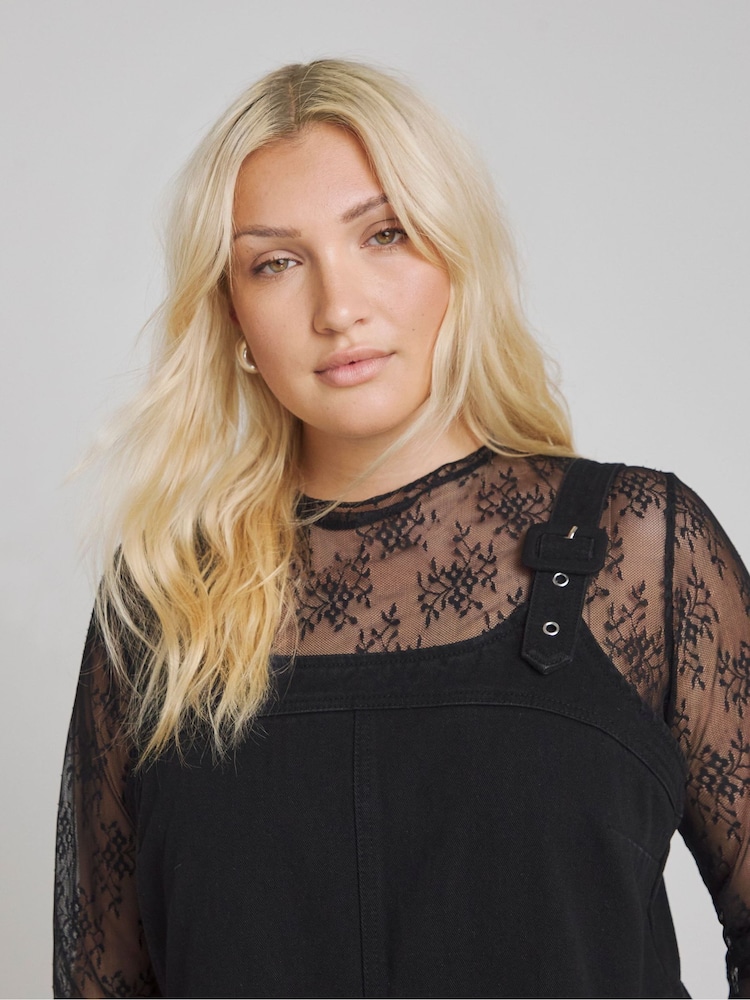 Simply Be Black 100% Cotton Dungaree Denim Midaxi Dress - Image 4 of 4