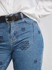 Simply Be Blue Embroidered Barrel Leg 100% Cotton Jeans - Image 4 of 4