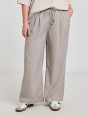 Simply Be Taupe Pinstripe Wide Leg Trousers - Image 1 of 4