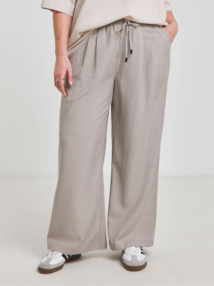 Simply Be Taupe Pinstripe Wide Leg Trousers - Image 1 of 4
