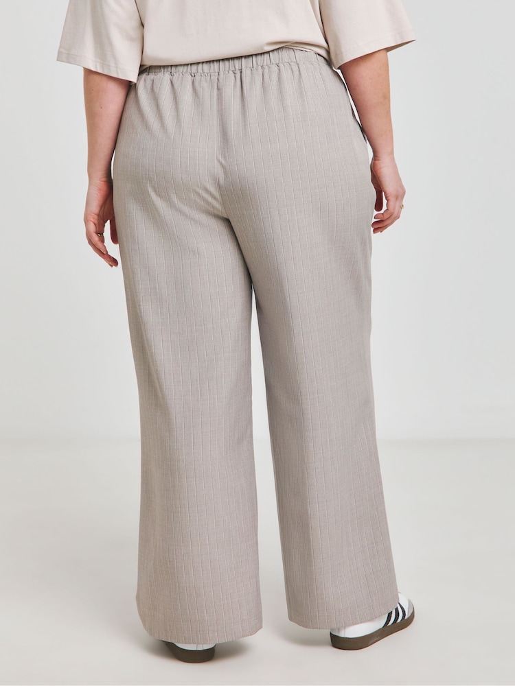 Simply Be Taupe Pinstripe Wide Leg Trousers - Image 2 of 4 Simply Be Taupe Pinstripe Wide Leg Trousers - Image 2 of 4