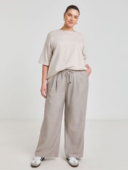 Simply Be Taupe Pinstripe Wide Leg Trousers - Image 4 of 4