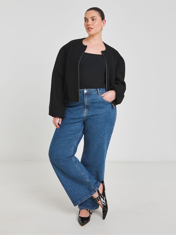 Simply Be Black Faux Wool Bubble Hem Jacket - Image 4 of 4