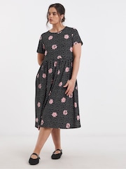 Simply Be Black Supersoft Scoop Neck Pocket Midi Dress - Image 1 of 5