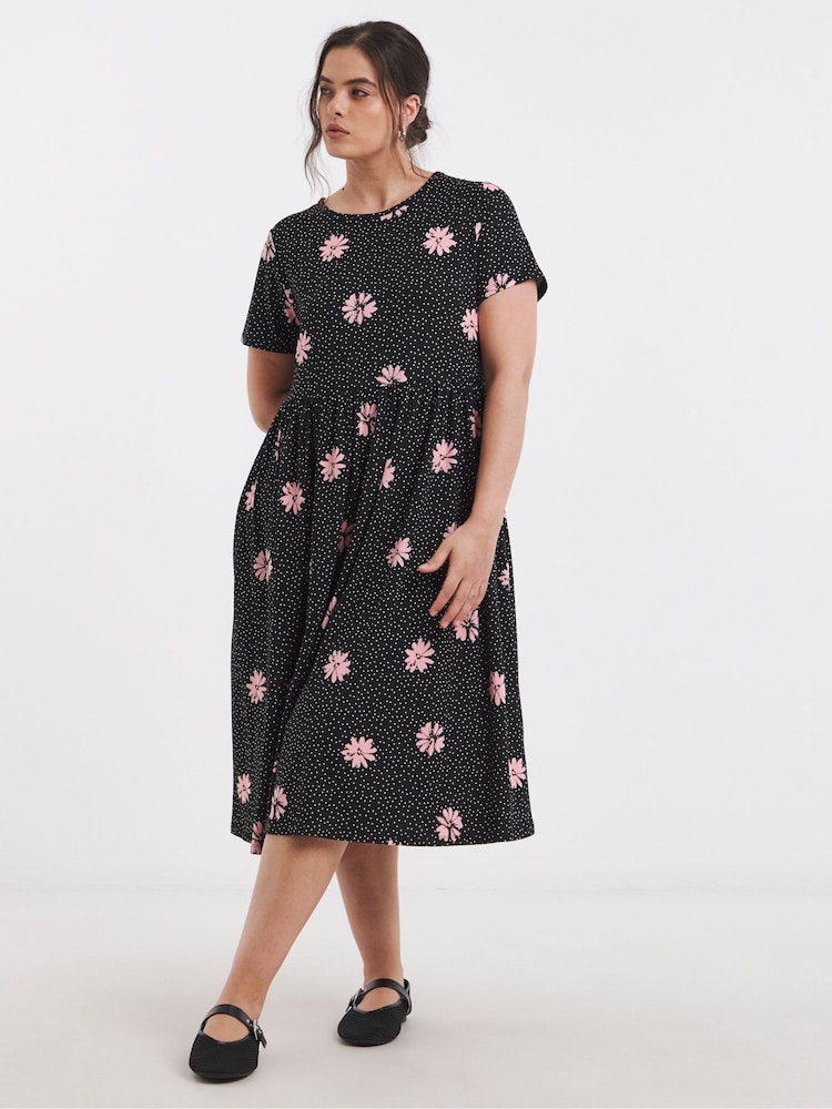 Simply Be Black Supersoft Scoop Neck Pocket Midi Dress - Image 1 of 5