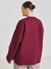 Simply Be Burgundy Faux Wool Zip Front Bomber Jacket - Image 2 of 4