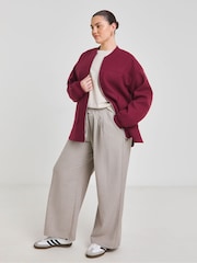 Simply Be Burgundy Faux Wool Zip Front Bomber Jacket - Image 4 of 4