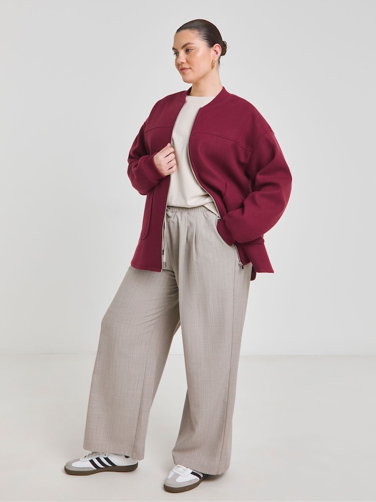 Simply Be Burgundy Faux Wool Zip Front Bomber Jacket - Image 4 of 4 Simply Be Burgundy Faux Wool Zip Front Bomber Jacket - Image 4 of 4