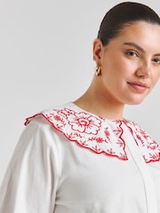 Simply Be White Contrast Embroidered Collar 100% Cotton Blouse - Image 3 of 4