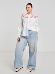 Simply Be White Contrast Embroidered Collar 100% Cotton Blouse - Image 4 of 4