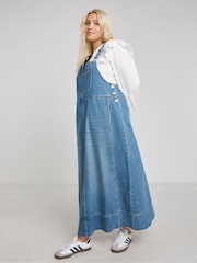 Simply Be Blue Denim Dungaree 100% Cotton Dress - Image 1 of 3