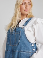 Simply Be Blue Denim Dungaree 100% Cotton Dress - Image 3 of 3